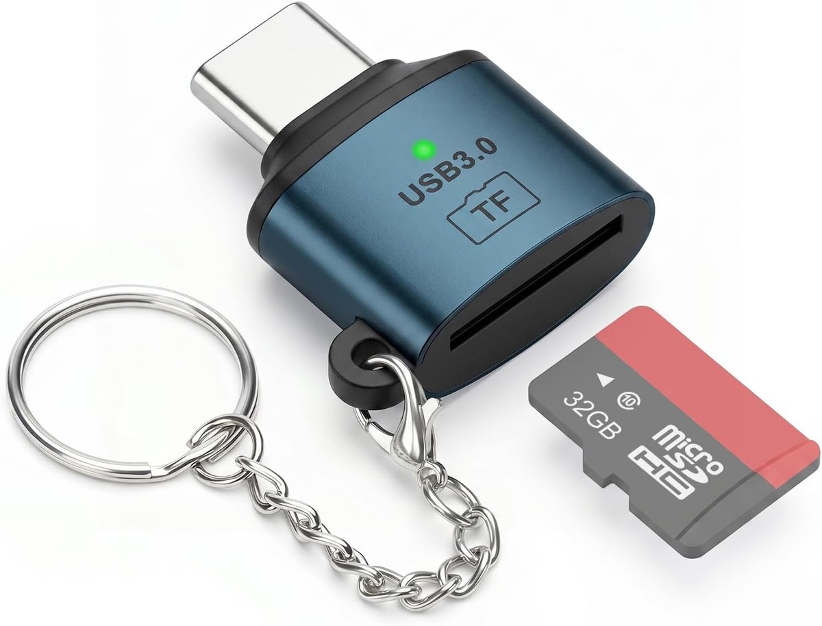 Micro-SD-kaartlezer, geheugenkaartlezer type C, compatibel met draagbare apparaten, MacBook en Samsung Galaxy (blauw)
