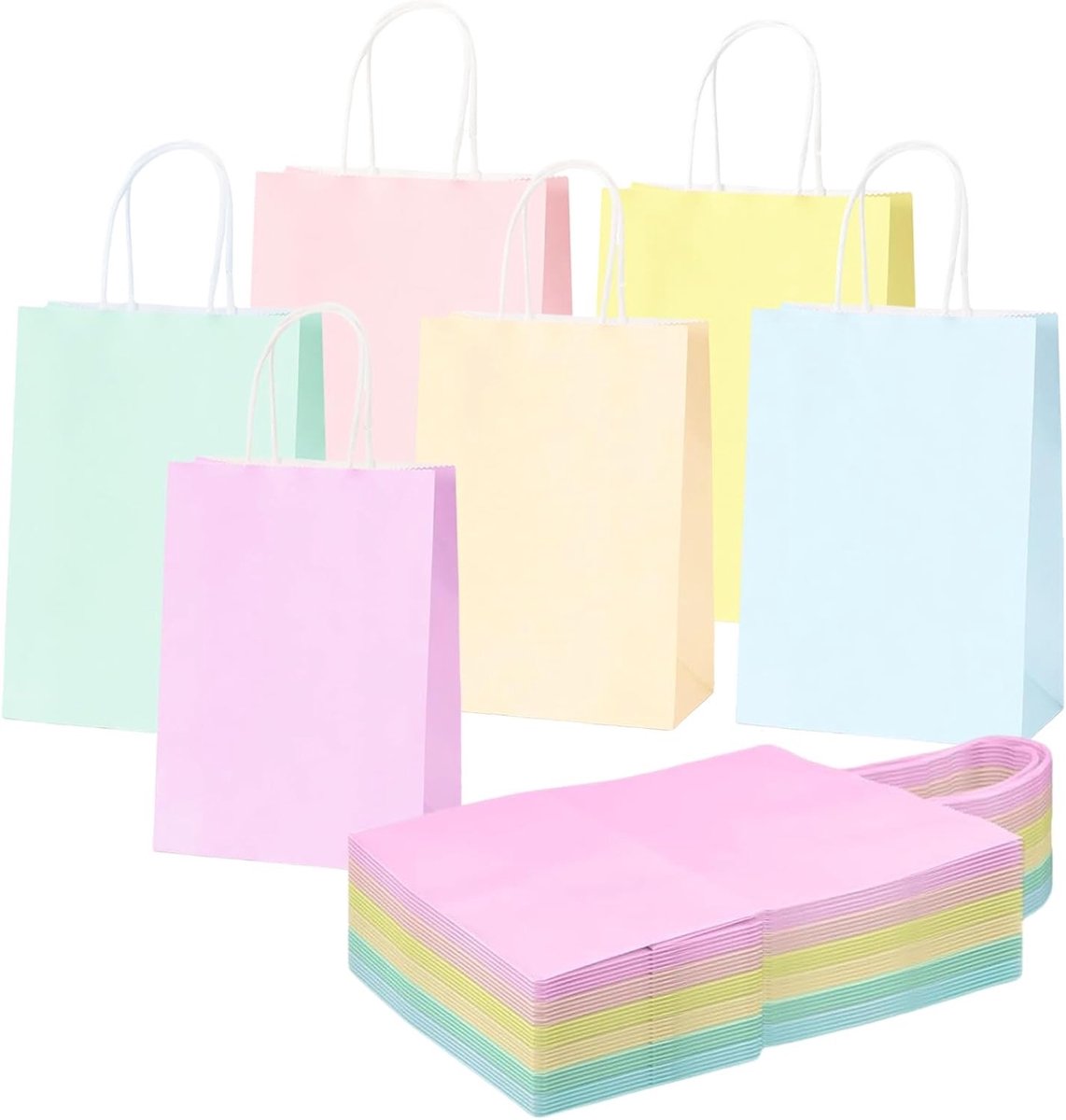 30 Stuks Cadeautasjes van Kraftpapier in Pastelkleuren voor Verjaardagen, Feestjes en Kerstmis met Handvatten voor Snoep en Kleine Cadeaus