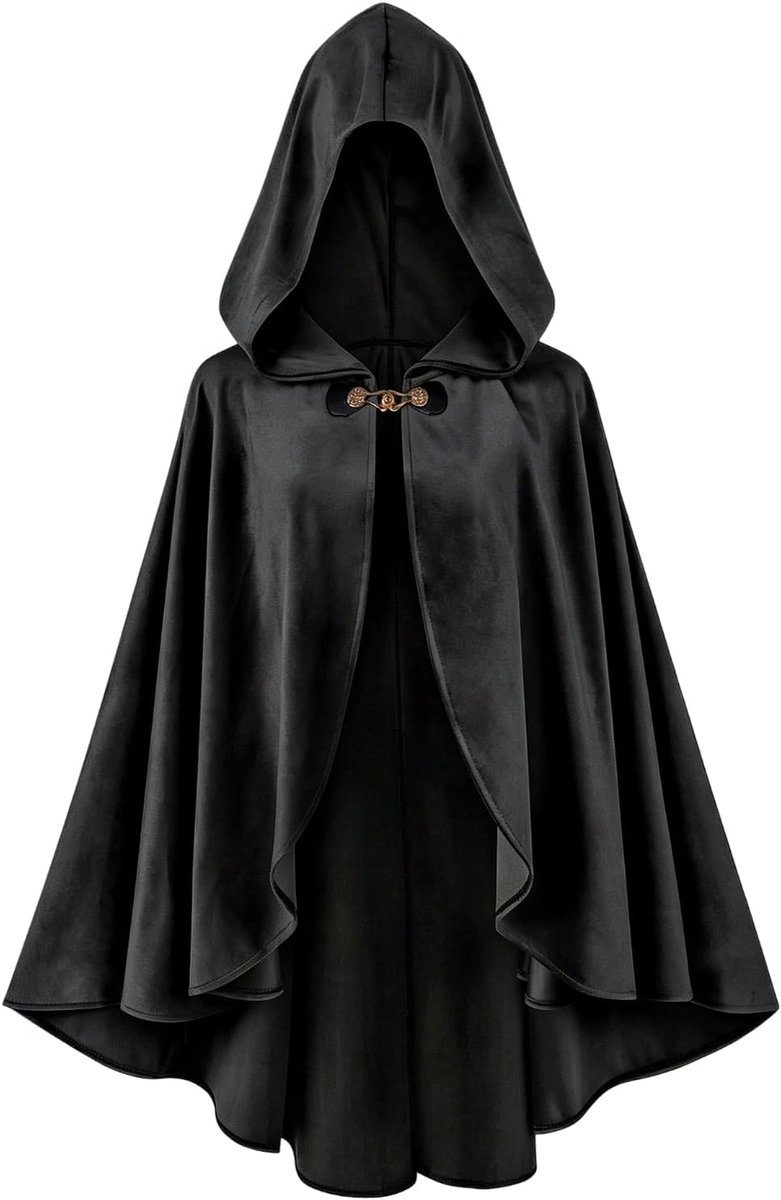 Kasahara Middeleeuwse cape van fluweel, midi-stijl, met capuchon, vloeiende pasvorm, renaissance, kostuum, heren, dames, mantel, tovenaar, fee, vampier, Viking, Halloween, carnaval, LARP, uniseks