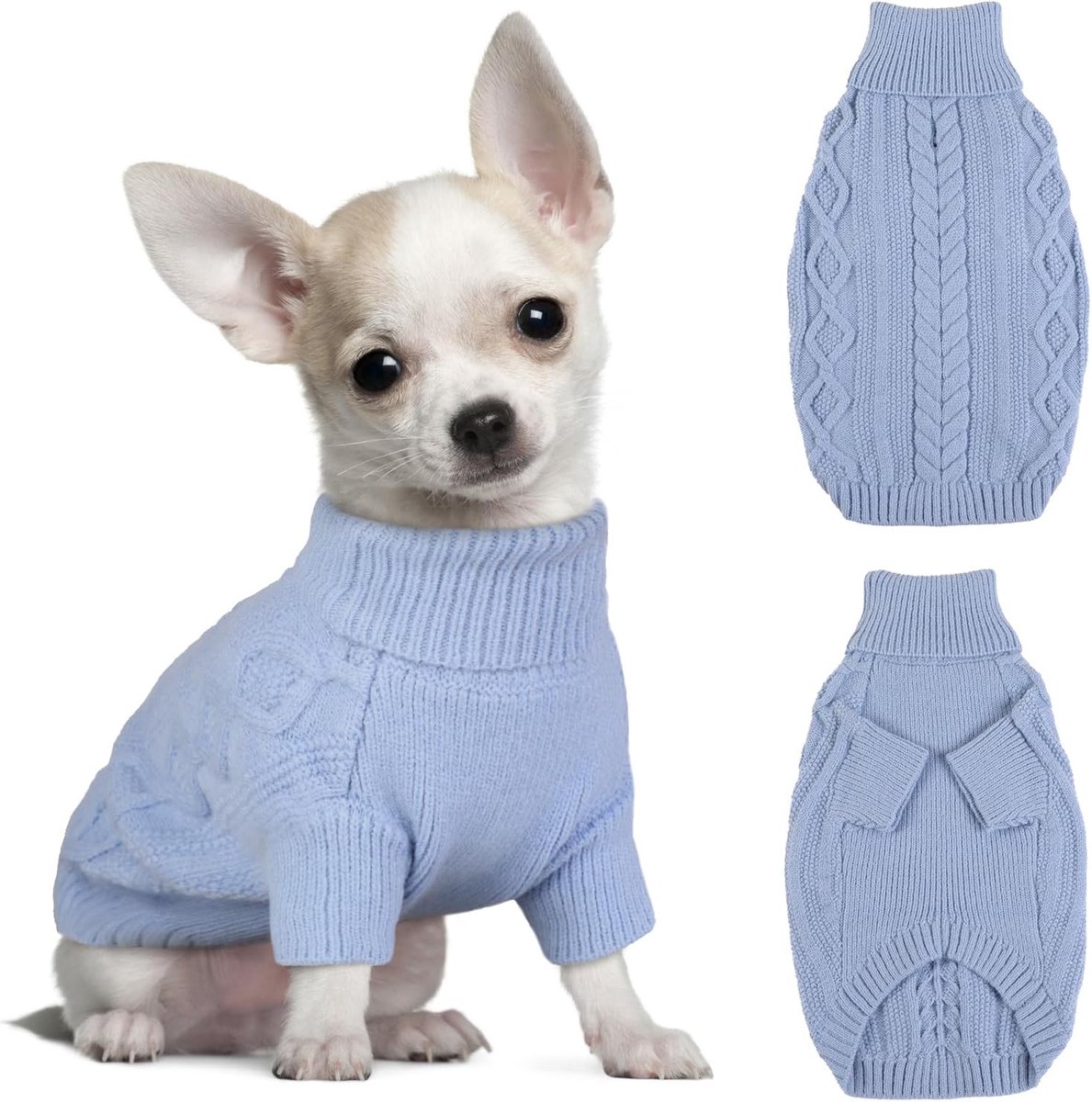 Hondentrui voor kleine honden, eenvoudige en elegante hondentrui, warme hondentrui met harnasgat, mooie hondentrui met pijpen, voor chihuahua, blauw, maat XS