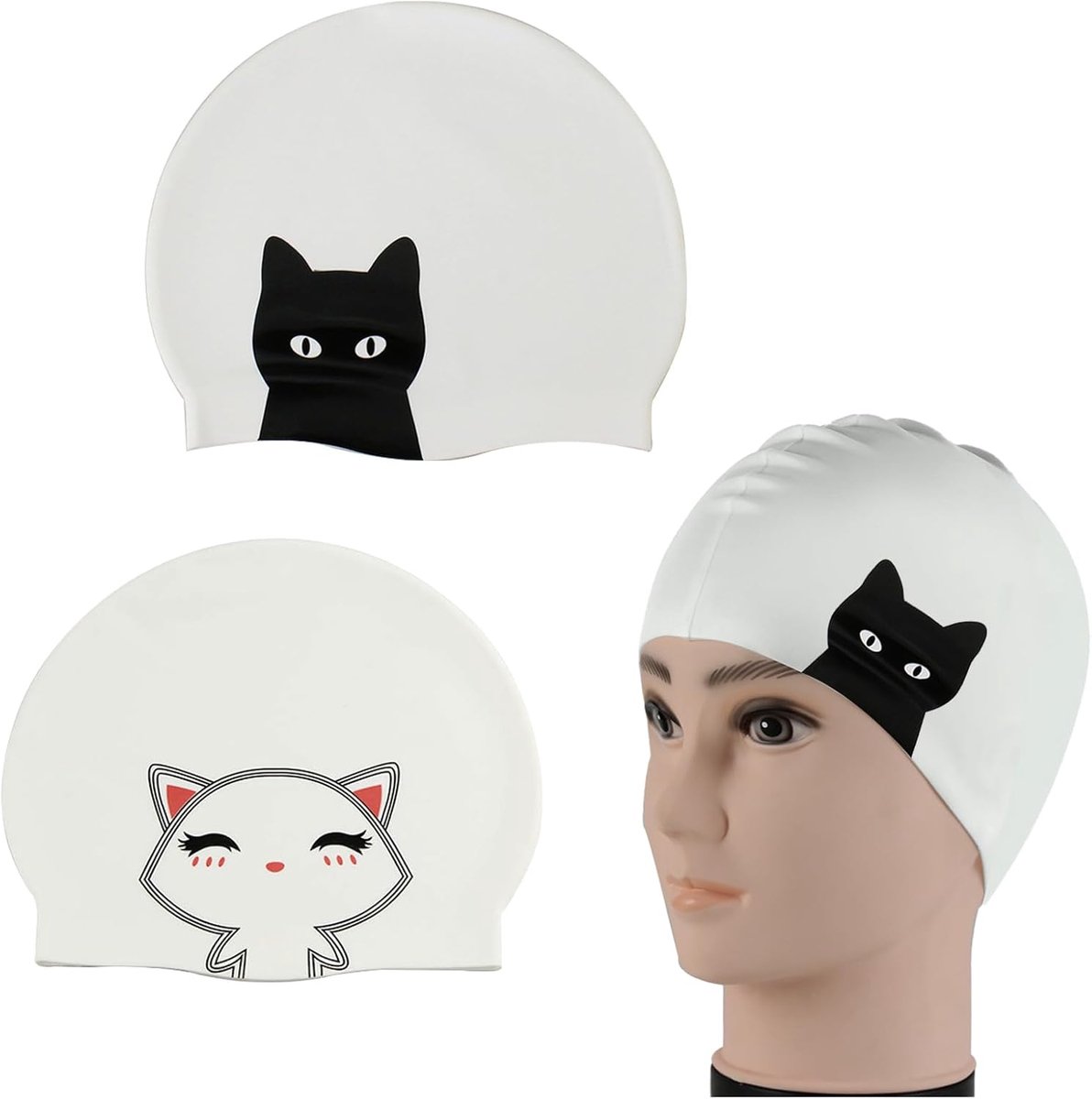2 stuks badmuts, siliconen badmuts, waterdichte badmuts voor lang haar, antislip badmutsen vrouwen en mannen, comfortabele elastische grote zwemhoeden, prints badmutsen die het haar droog