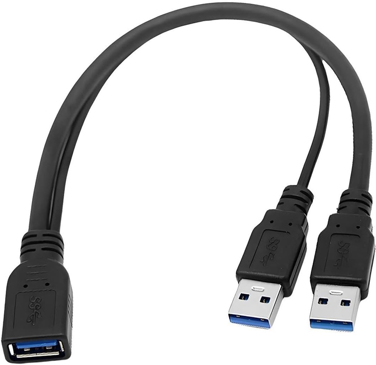 USB 3.0 Splitter Kabel 30cm voor Gelijktijdig Opladen en Gegevensoverdracht met Dual Male Aansluitingen