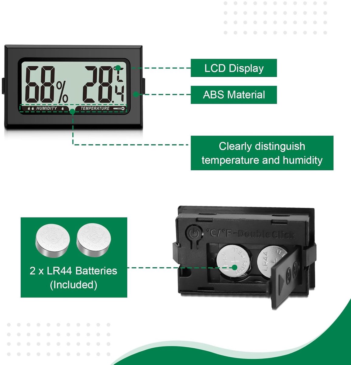 4 stuks luchtvochtigheidsmeter, thermometer, mini-digitale hygrometer met LCD, temperatuurkamerthermometer voor binnen, kantoor, woonkamer en wijnkelder (batterijen inbegrepen) (4) — cadeau in Cadeau-ideeën - foto 3
