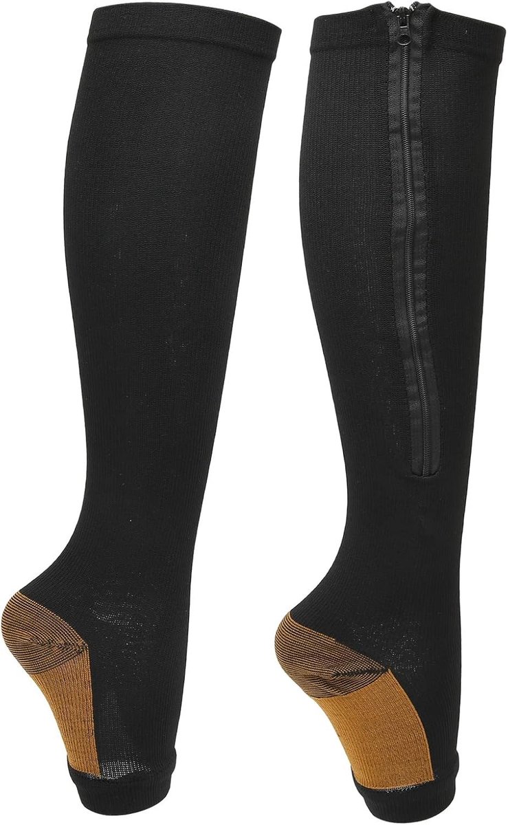Zachte nylon compressiekousen met rits, wasbaar en herbruikbaar, open teen, ideale shaping sokken voor vrouwen met hoge compressie en ondersteuning voor de kuiten