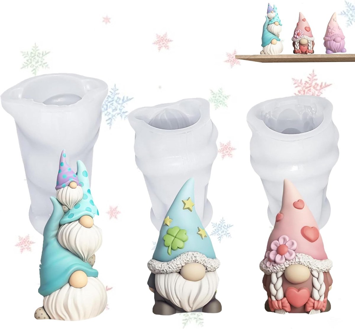 3 Pcs Silicone Moulds for Santa Claus Moulds 3D Christmas Shape Santa Silicone Candle Mould Gnome Silicone Molds for - ShopVlot