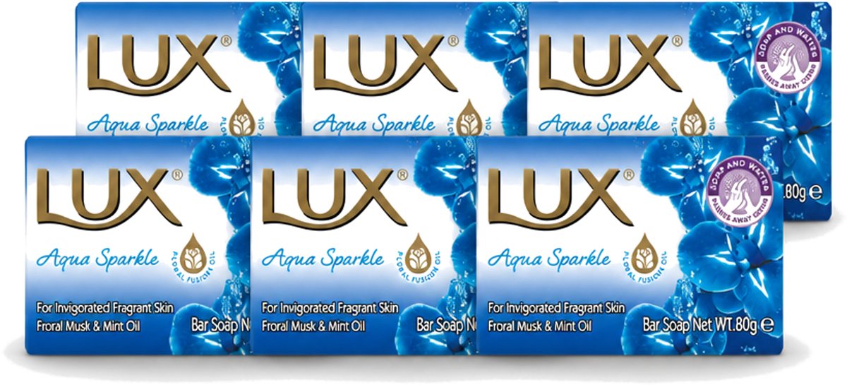 6 x Lux – Bar Soap – Aqua Sparkle – 80 g - Voordeelverpakking - 6 stuks