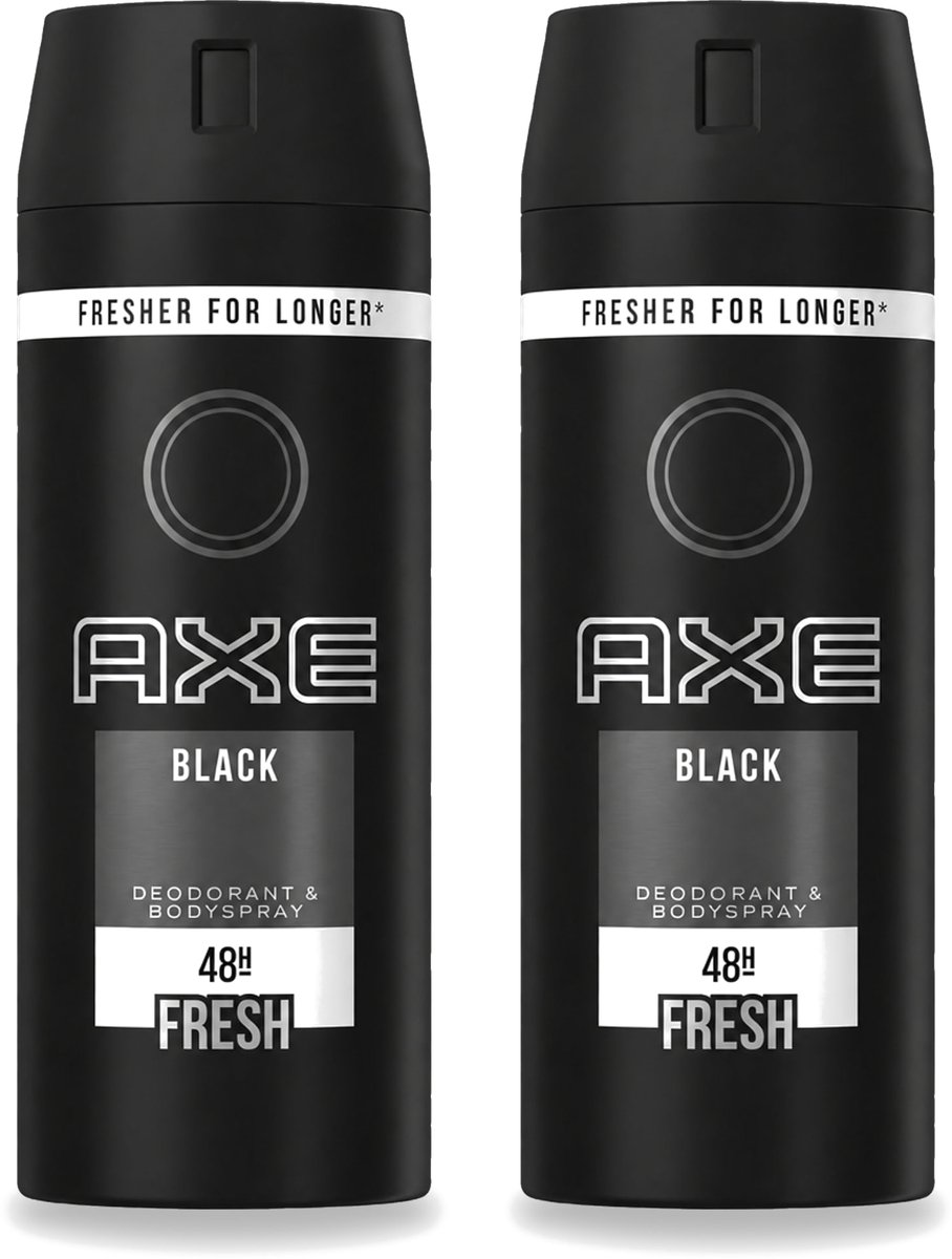 2 x Axe - Deodorant Bodyspray - 48hrs Fresh - Black - 150 ml - Voordeelverpakking - 2 stuks