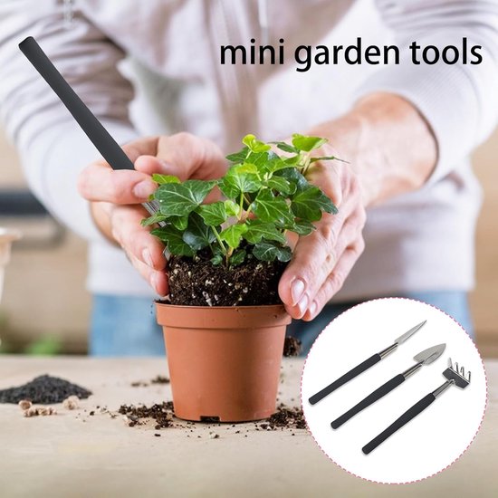 Dailygoods- Tuingereedschapsset 3-delig - Roestvrij Staal - Schep/Hark/Spade - Tuingereedschap voor Vetplanten - Lichtgewicht - Blauw/Roze van Dailygoods — afbeelding 4