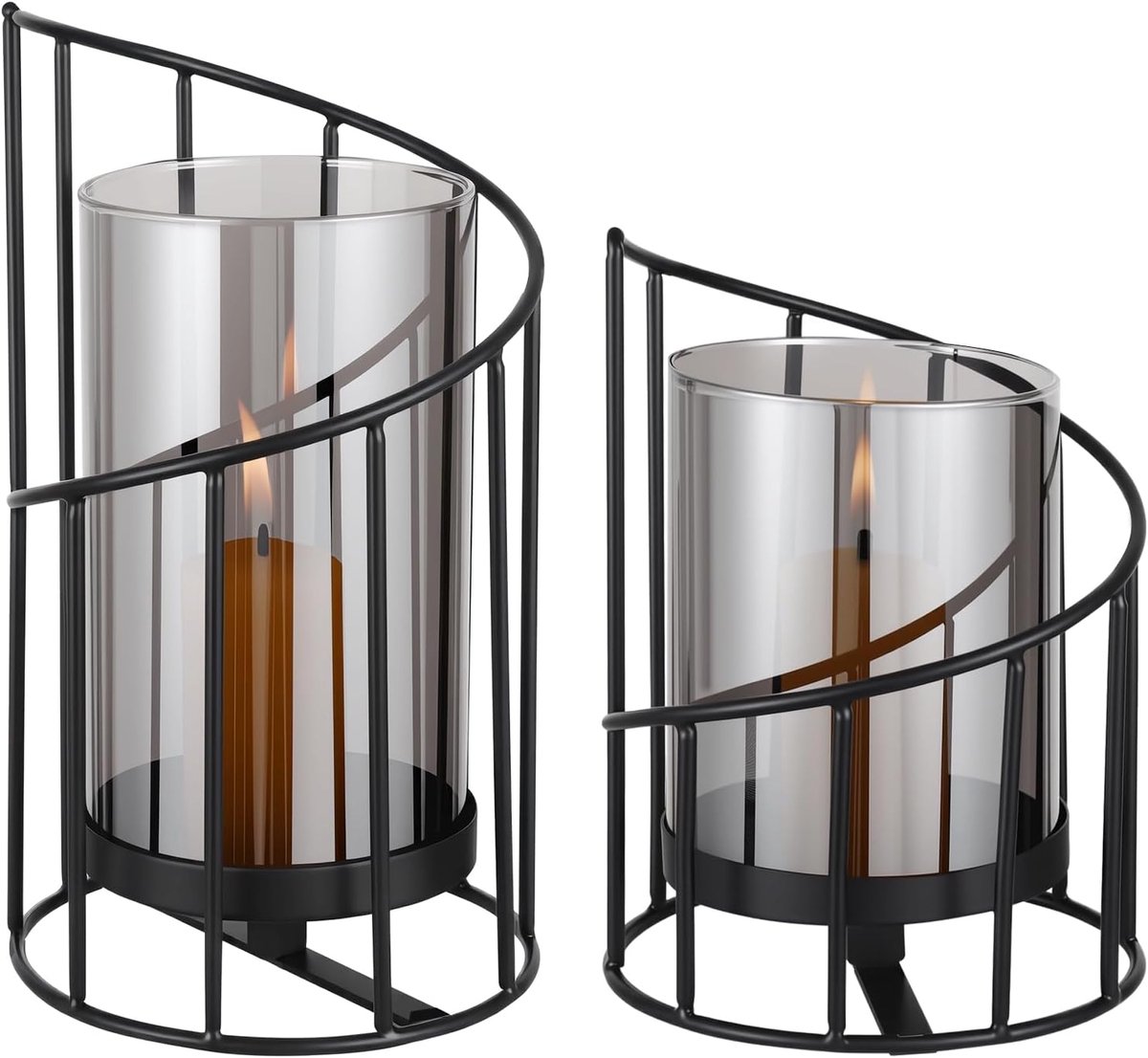 Candle Holder Metal Lantern 2 Pieces Glass Candle Holder Glass Cylinder with Metal Base for Decoration Living Room - ShopVlot