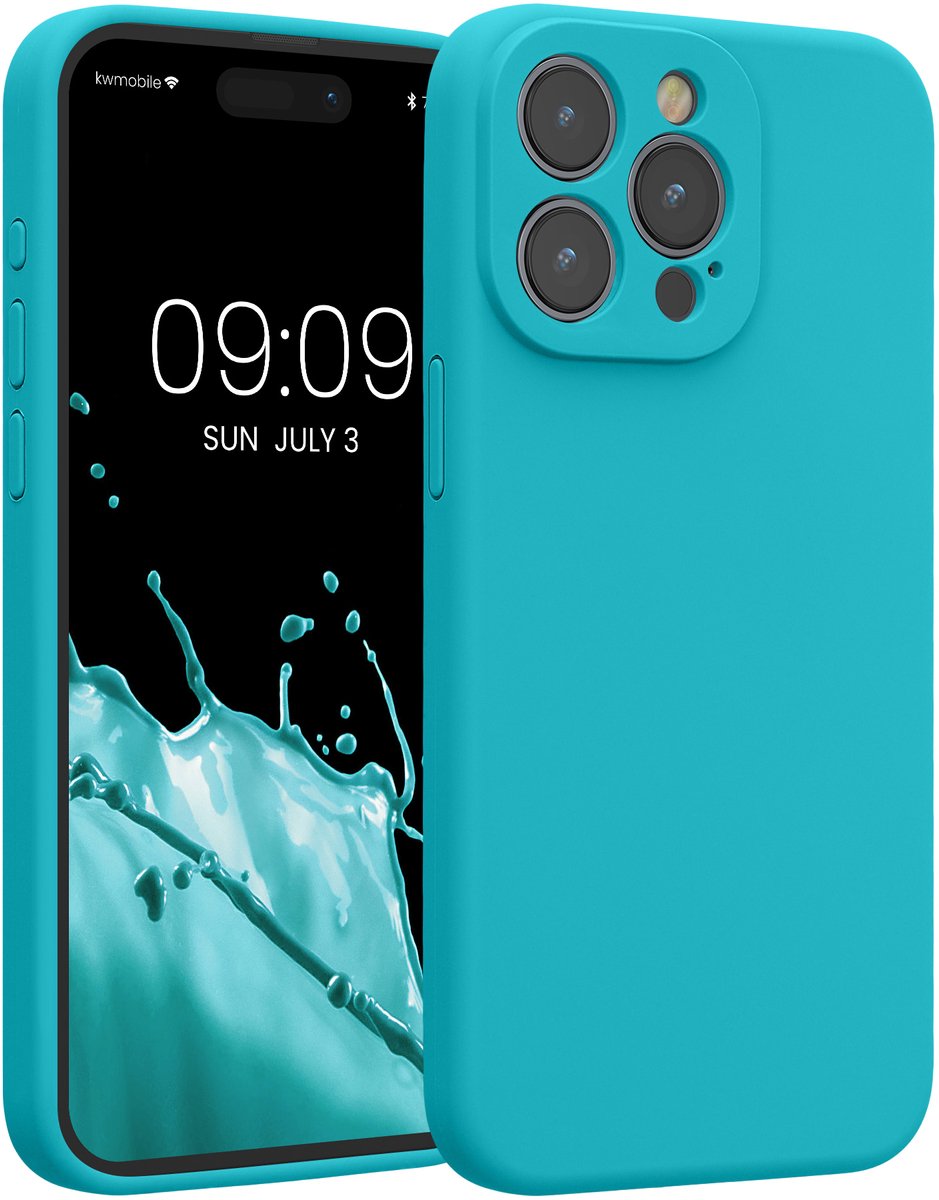 kwmobile telefoonhoesje geschikt voor Apple iPhone 15 Pro Max - TPU backcover met siliconen coating - Smartphone case in ijsblauw