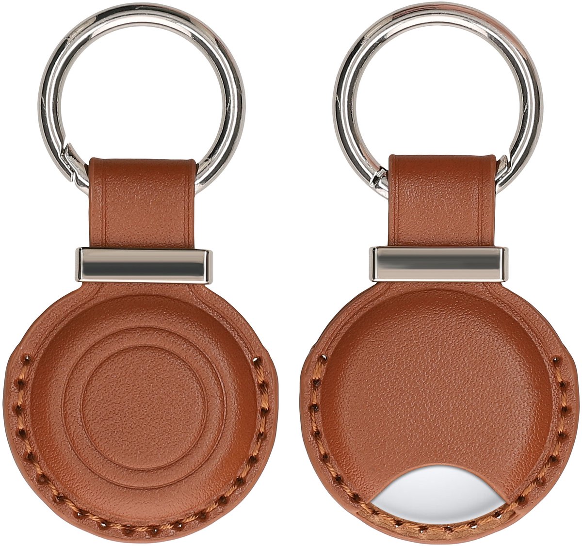 kwmobile Hoes compatibel met AirTag - Leren sleutelhanger voor GPS tracker, houder cover lichtbruin