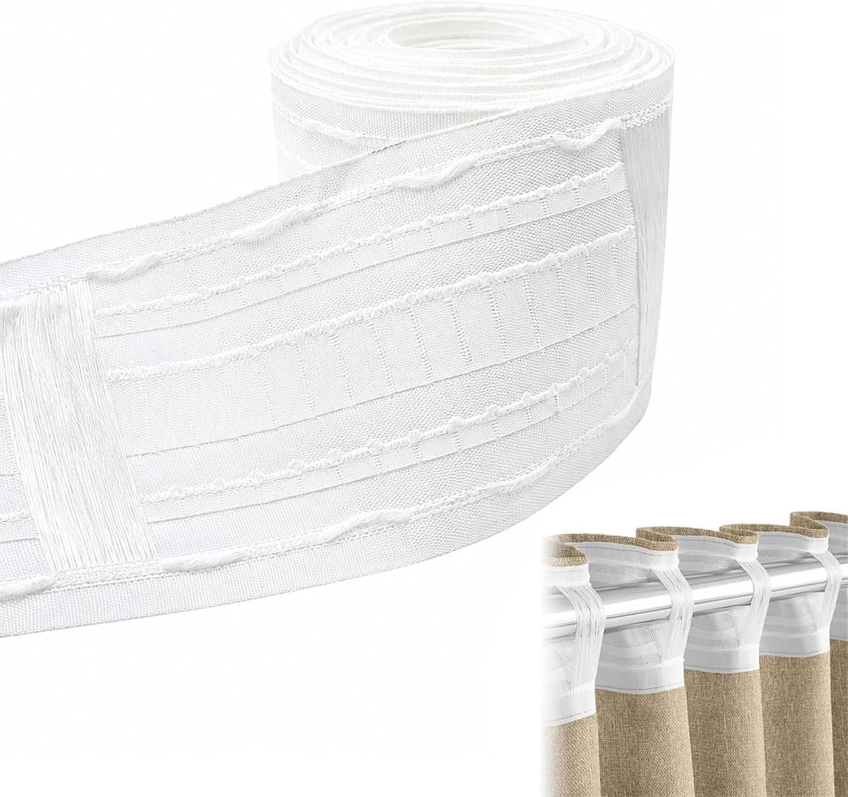 OMJMYY Witte gordijnband, plooiband, om op te naaien, 8 m x 8,5 cm, gordijnband, plooiband, gordijnen, lusband - ShopVlot