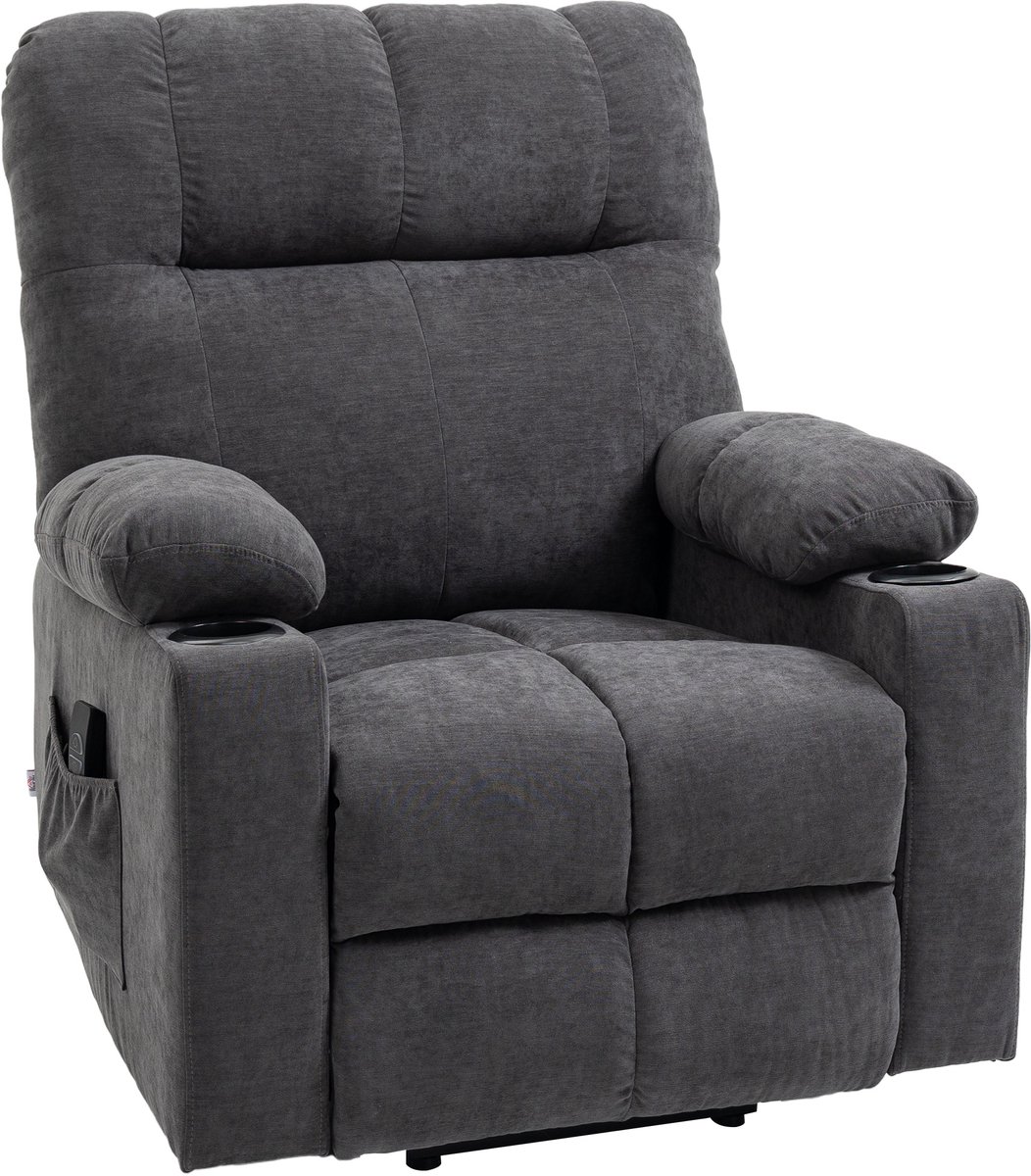 Homona Sta-opfauteuil met massage en warmtefunctie - Met bekerhouders en afstandsbediening - 91 x 95 x 109 cm - Donkergrijs