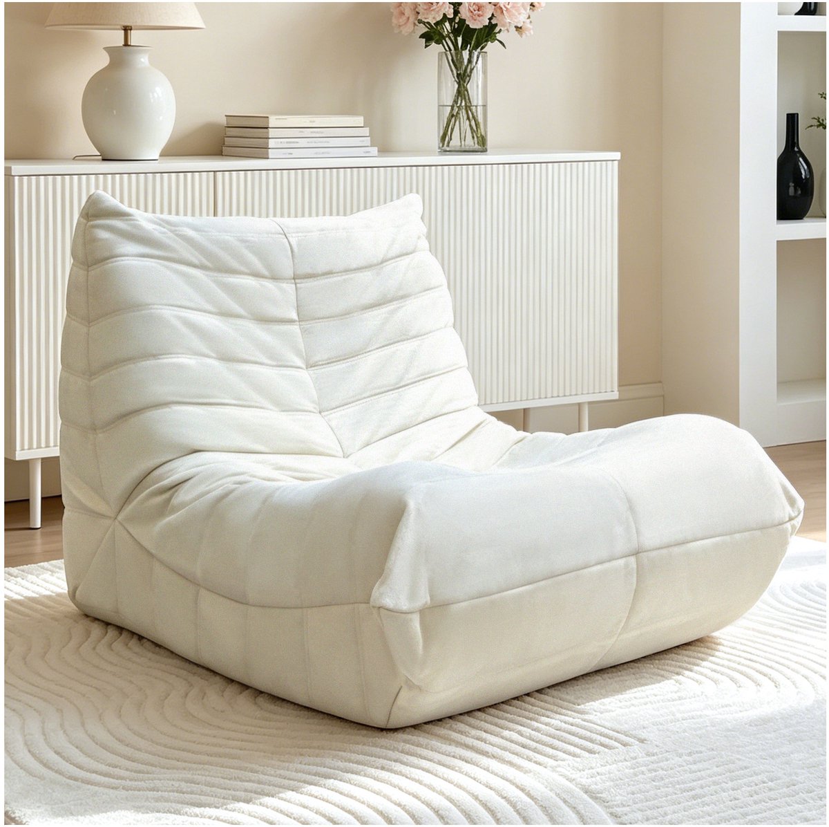 REDOM Fauteuil - Ergonomische vorm - Gevoerde zitting - Vaste rugleuning - Flanellen stof - Wit - 100 x 90 x 70 cm
