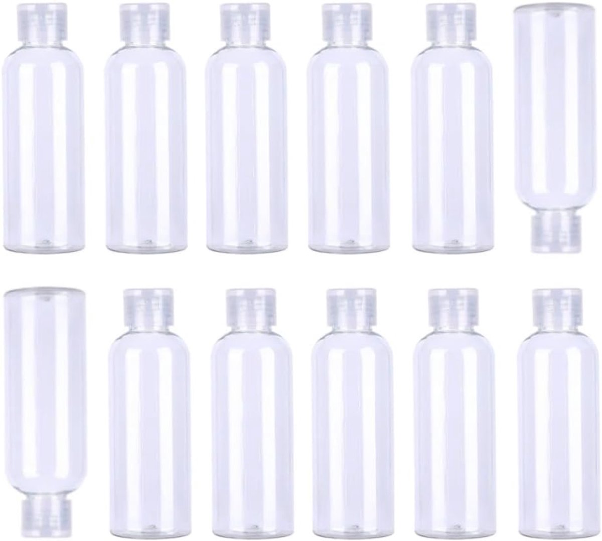 SnelShoppen - Pack van 12 Lege Reisbottles 100 ml - Transparante Plastic Flessen met Scharnierdeksel - Ideaal voor Vakantie, Camping, Fitness en Meer