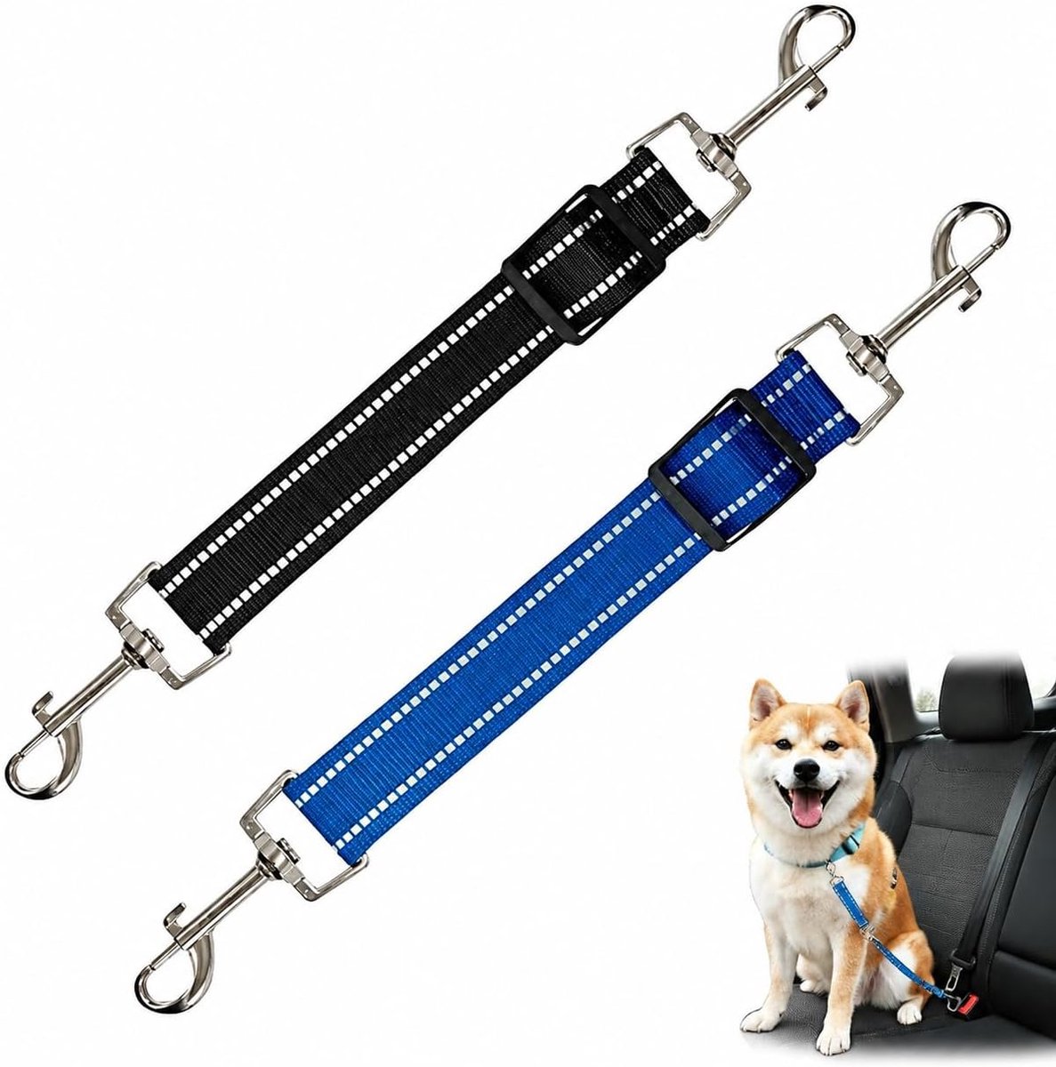 Trekkoord Set 2 Stuks Reflecterende Nylon Veiligheidslijn met Dubbele Karabijnhaken Verstelbare Halsband Verbinder Voor Hondentraining Wandelen en Hardlopen