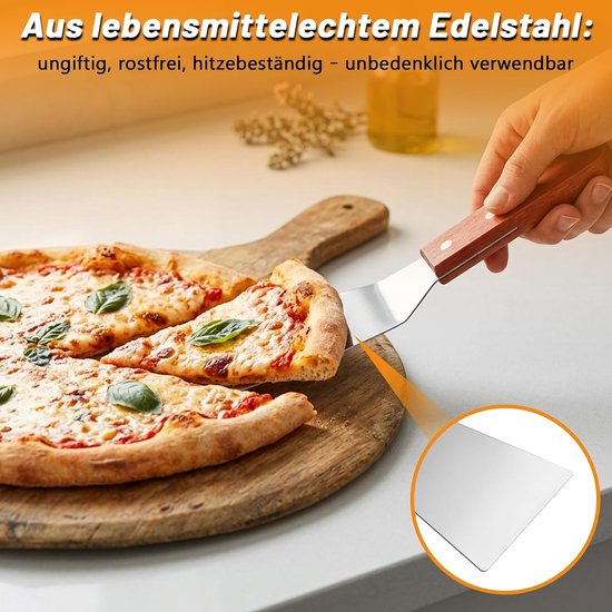 Spatels met houten handvat, grillspatel, kleine pizzaschep, hittebestendige keukenspatel, roestvrij, grillspatel, plancha, spatel voor grillen, braden, teppanyaki — afbeelding 3