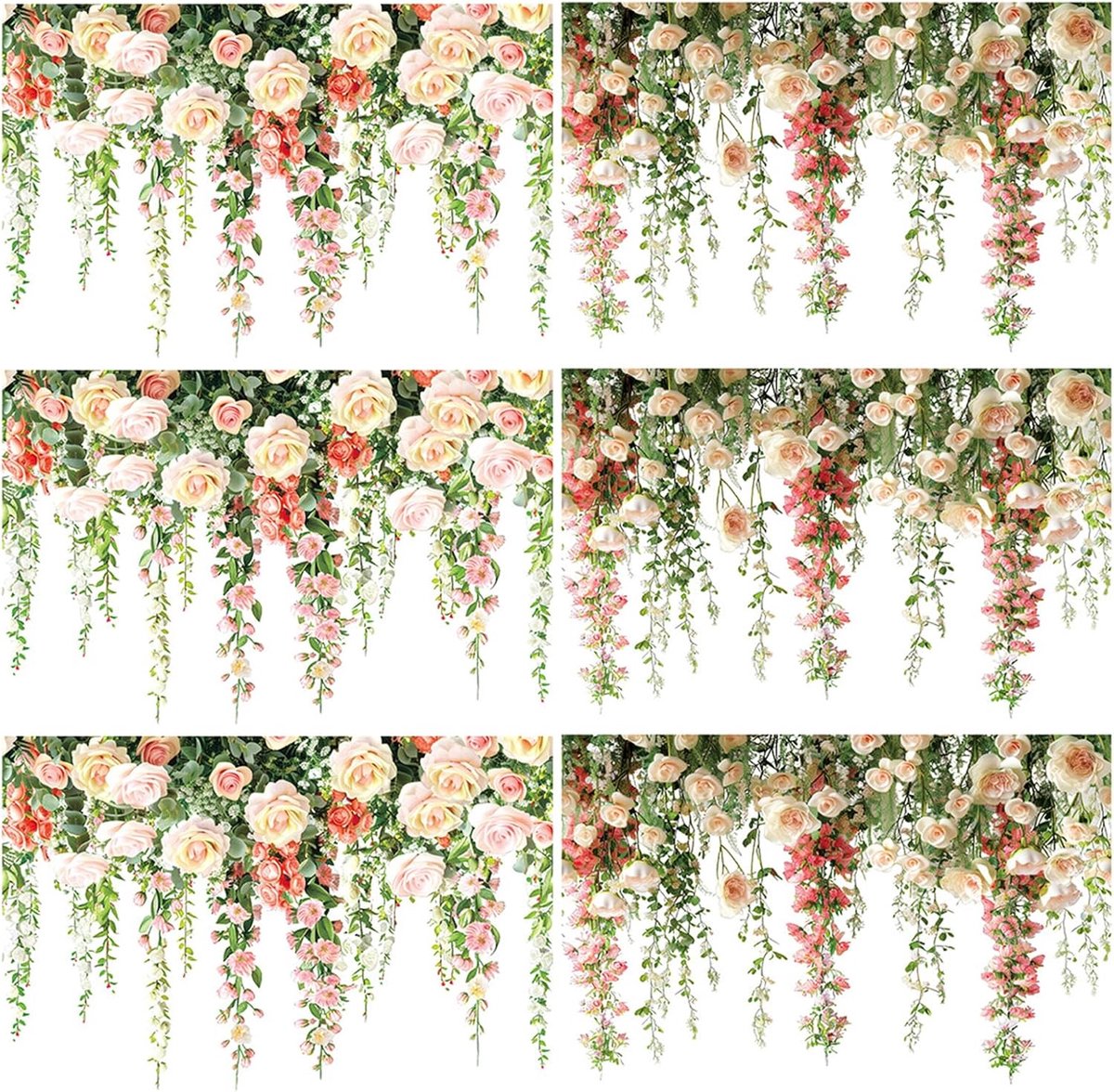 6 vellen raamafbeeldingen met bloemen, statisch, rozenwijnstok van glas, bloemen, raamstickers voor decoratie van woonkamer, slaapkamer, keuken, café