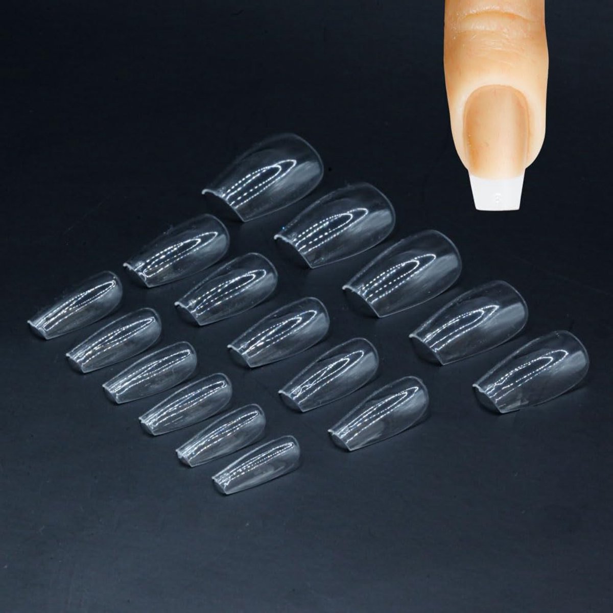 Press On Nailshop.de Extra kort, ballerina, 800 tips, 16 maten, als nageltips voor gelnagels, acrylnagels met kleine en grote vormen, doorzichtig
