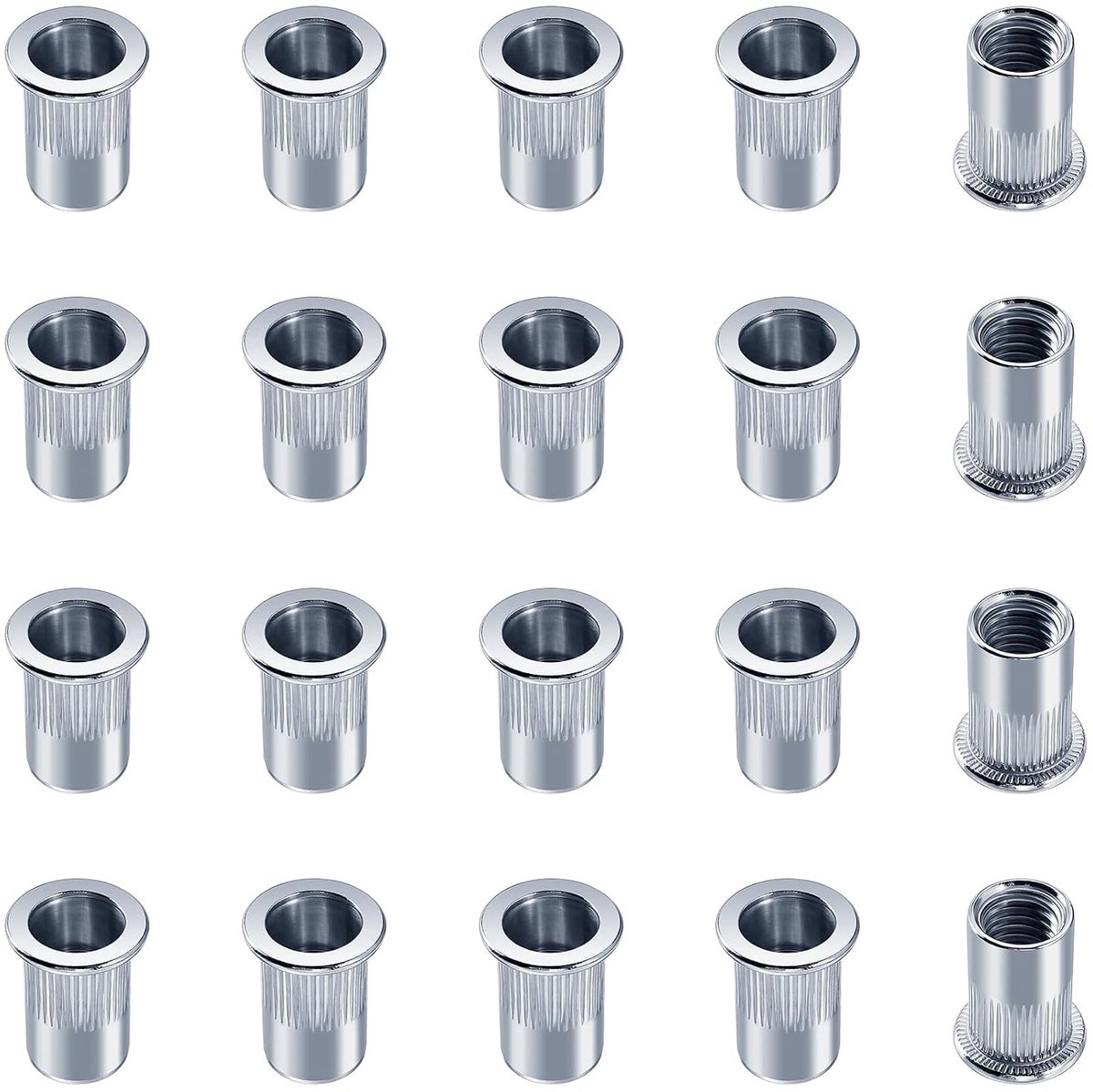 20 Stuks M10 Verzinkt Koolstofstaal Blindklinkmoeren, Platte Kop Schroefdraad Insert Nutsert, voor Auto, Meubels, Zilver