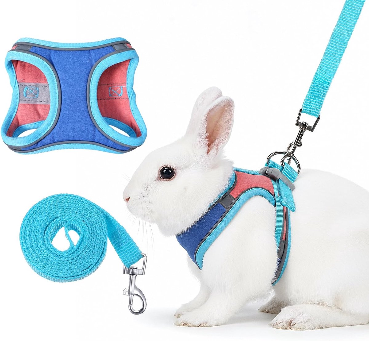 Konijnenharnas met riem, verstelbaar, zachte konijnenlijn, hazenaccessoires, kittens, huisdier, konijnen, harnas voor katten, kleine honden en andere kleine huisdieren, S