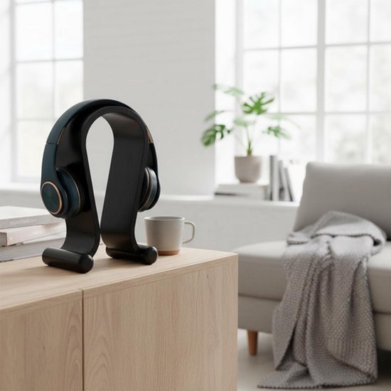Hoofdtelefoonstandaard van walnoothout - U-vormig design, antislip en milieuvriendelijk voor kantoor en thuis — afbeelding 3