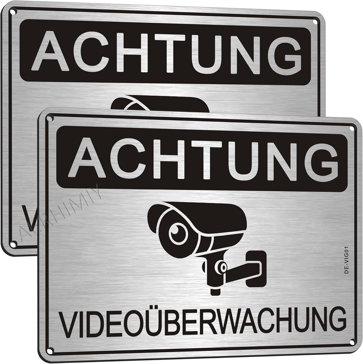 2 stuks oplettendheid videobewaking bord reflecterend aluminium 20 x 15 cm, met zelfklevend en 4 gaten