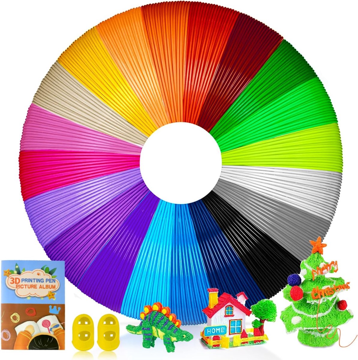 3D-penfilament PLA, 20 kleuren, elk 10 m - 3D-penfilament 1,75 mm met sjabloonset voor kinderen en volwassenen, 3D-penaccessoires filament met sjablonen voor ODRVM, Tecboss, Lovebay