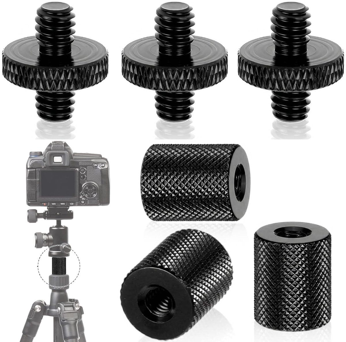 6-delige set 1/4 inch tripod adapters, schroeven voor camera en microfoon, universele schroefverbindingen voor statieven en accessoires