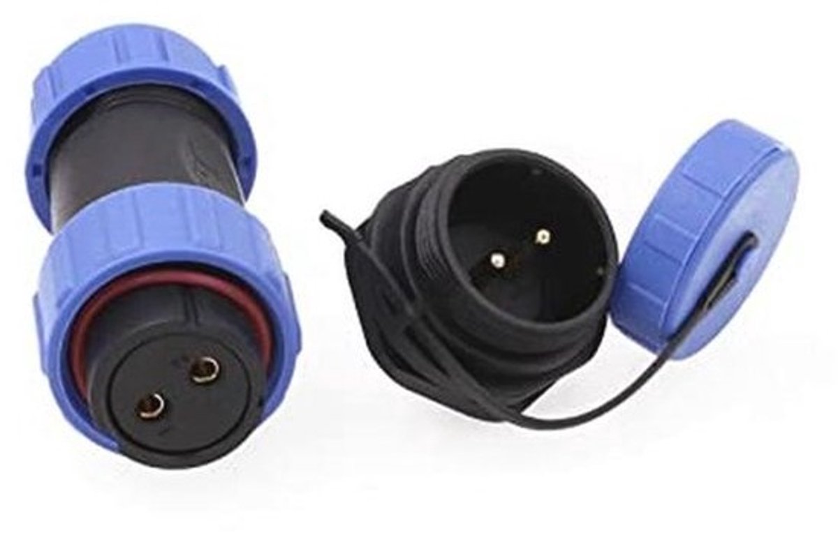 Waterdichte circulaire connector - 2 pin - 30A 12V voor buiten | Panel-mountconnector