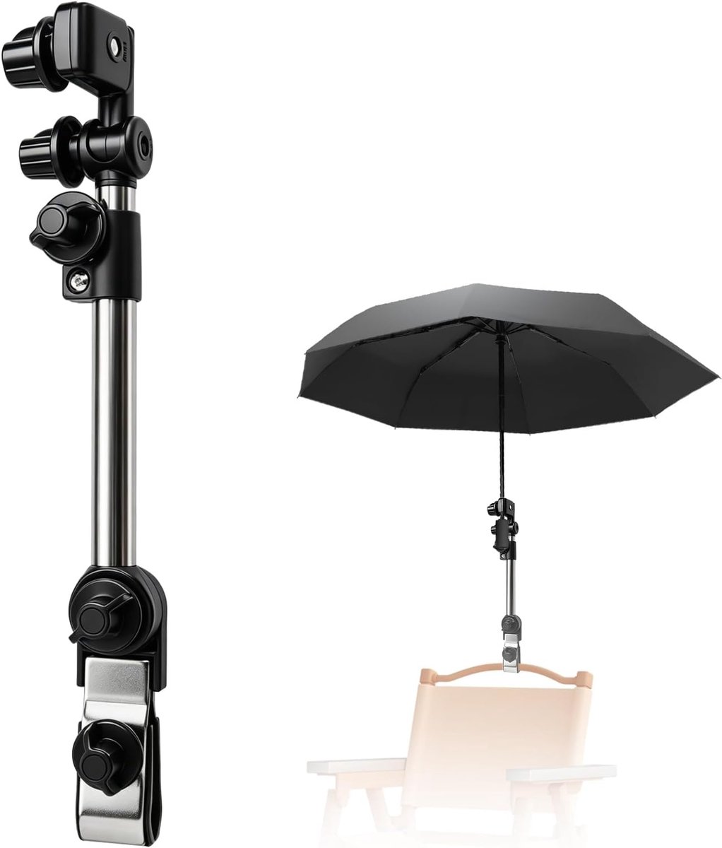 Parapluhouder met meerdere hoeken voor stoel, universele clip-on paraplubevestiging voor zon- en regenbescherming, parasolmontageklem voor strand- en campingstoel, rolstoel en