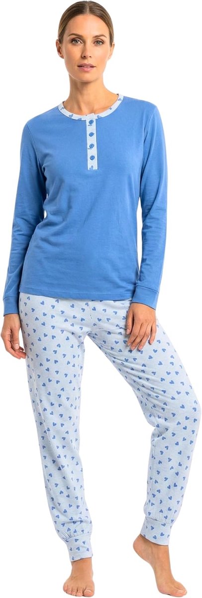 O-day Vanuè Damespyjama van 100% licht katoen, ideaal voor lente en overgangsperiode, set van bovendeel met knopen en comfortabele broek
