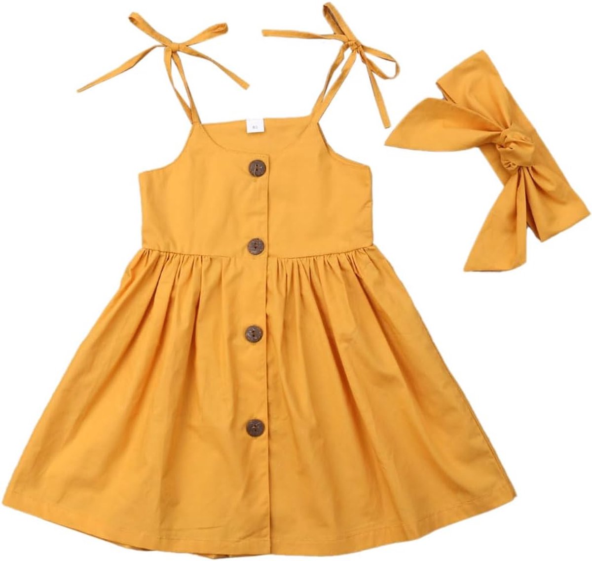 Knopenjurk voor Pasgeboren Babymeisjes, Mouwloze Prinsessenjurk met Bretels en Verstelbare Schouderbandjes + Strikhoofdband voor Fotoshoots en Verjaardagen, 1-7 Jaar, Rood/Geel