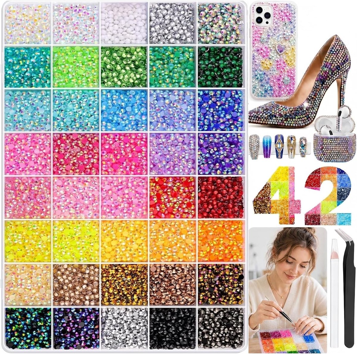42 Kleuren Bedazzling-Set 42000 3mm Strasssteentjes Pen en Pincet