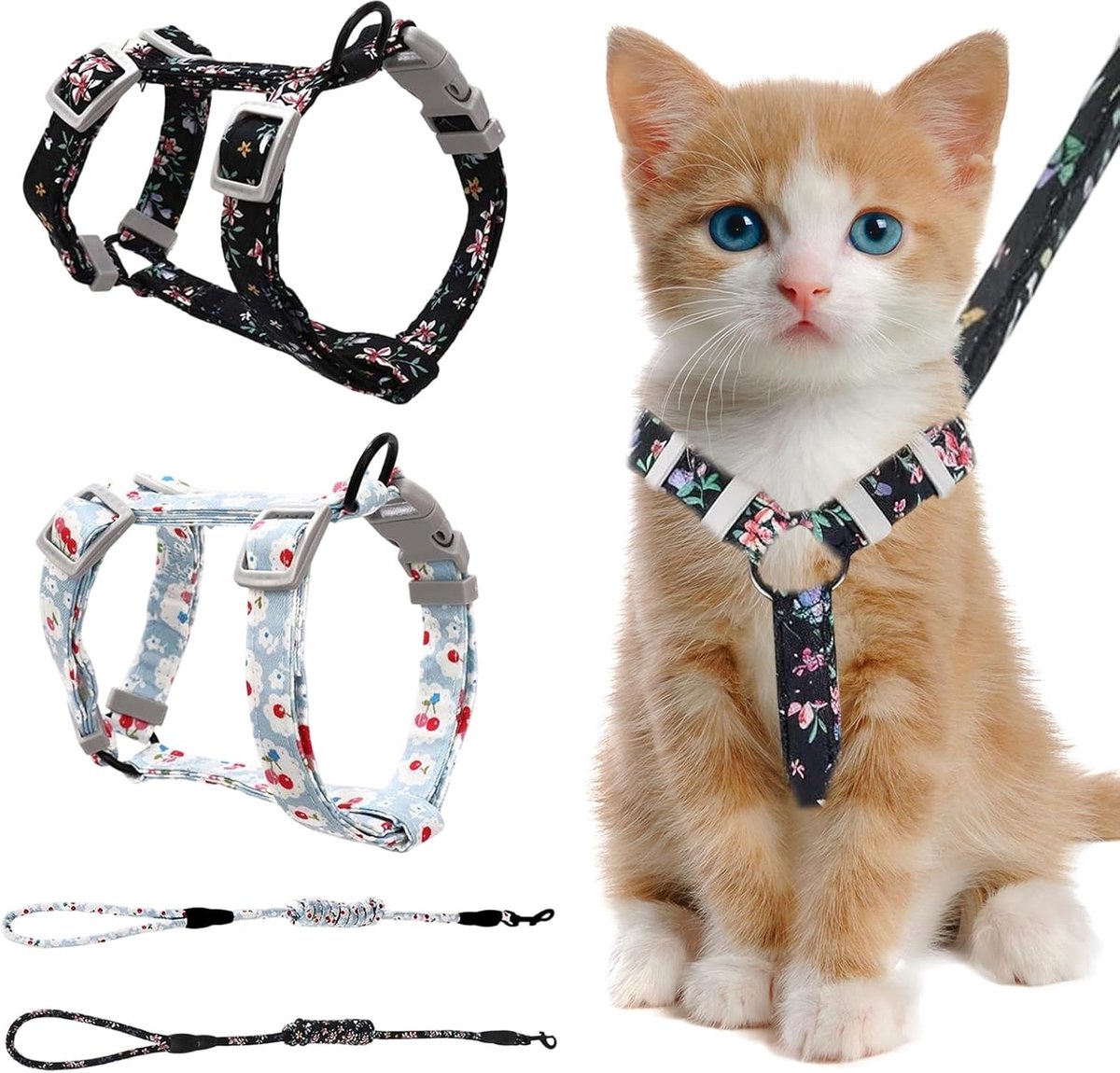 2 stuks kattenharnas met riem, ontsnappingsbestendig, kattenharnas