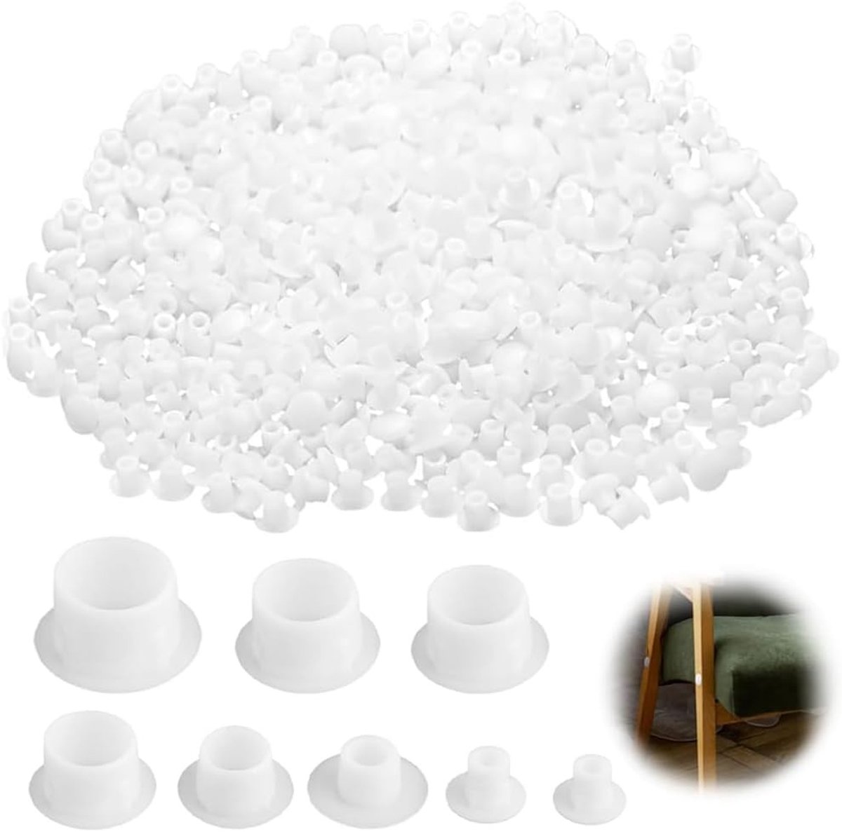 Witte Schroefdeksels voor Boorgaten - 400 Stuks Plastic Caps voor Nagel- en Schroefgaten, Diverse Maten (5-16 mm)
