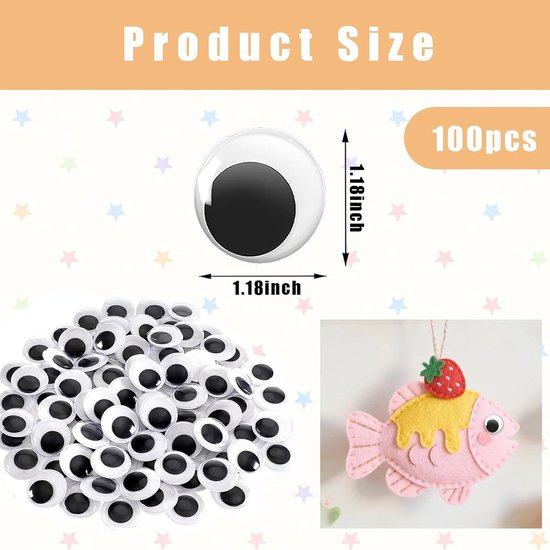 Ogen, zelfklevend, groot, 30 mm, kunststof, wiebelogen, groot, voor doe-het-zelf knutselogen, scrapbooking, handwerk, accessoires — afbeelding 2
