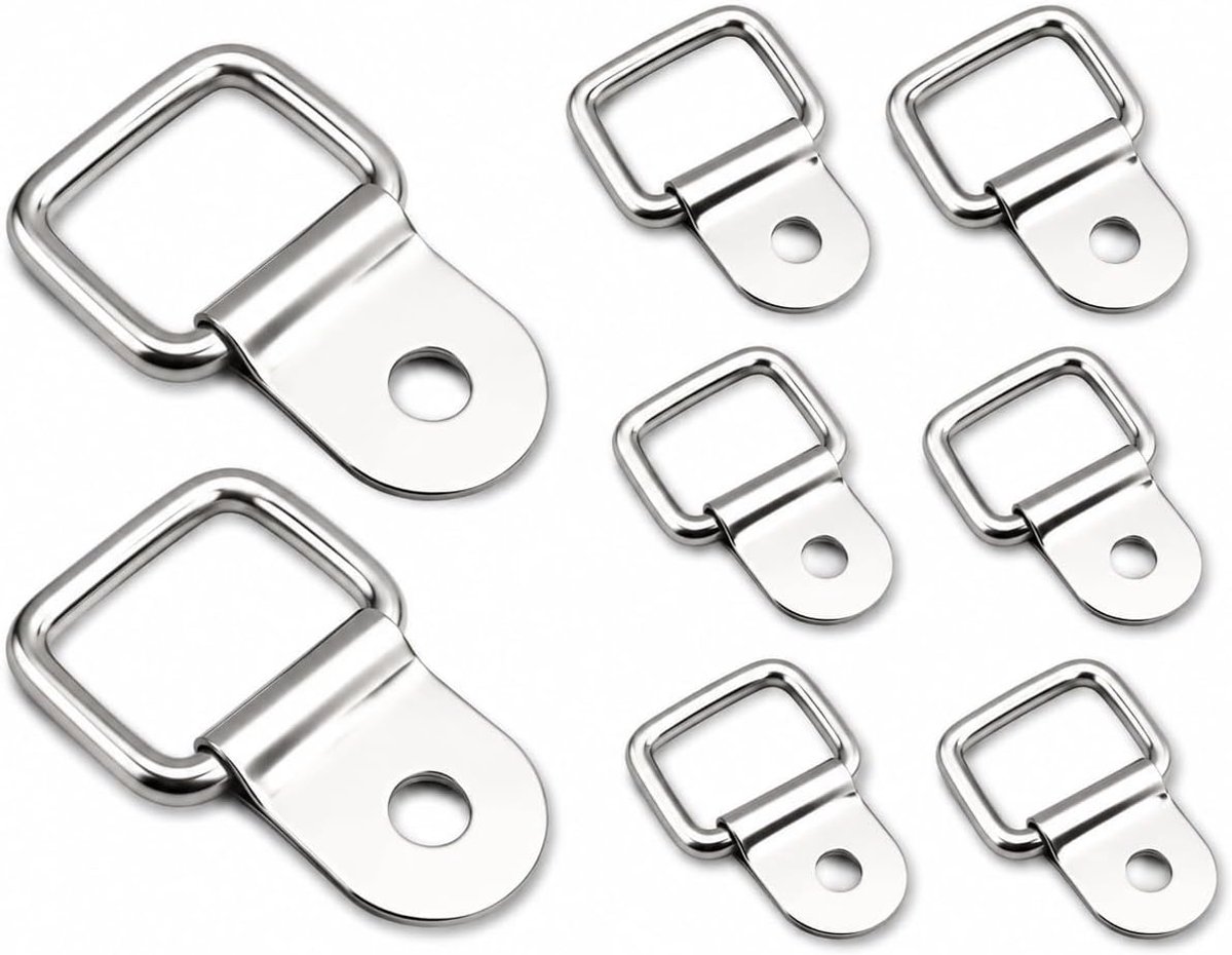 8 D-ringen van roestvrij staal, robuuste sjorhaken, maximale belasting 200 kg, bevestigingsringen voor aanhanger, vrachtwagen, boot, garage, rek, ladingtransport, zilver