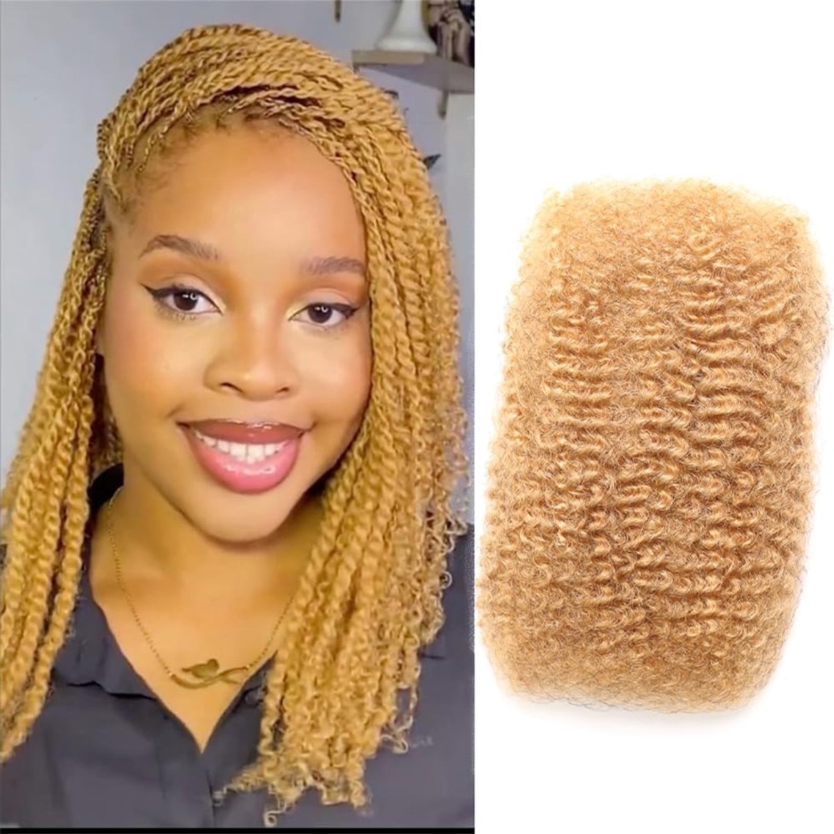 Kinky Curly Human Hair Extension Draedlock Repair Locs Twist Braid 27# Honey Blonde Color 16 Inch 50g/pack