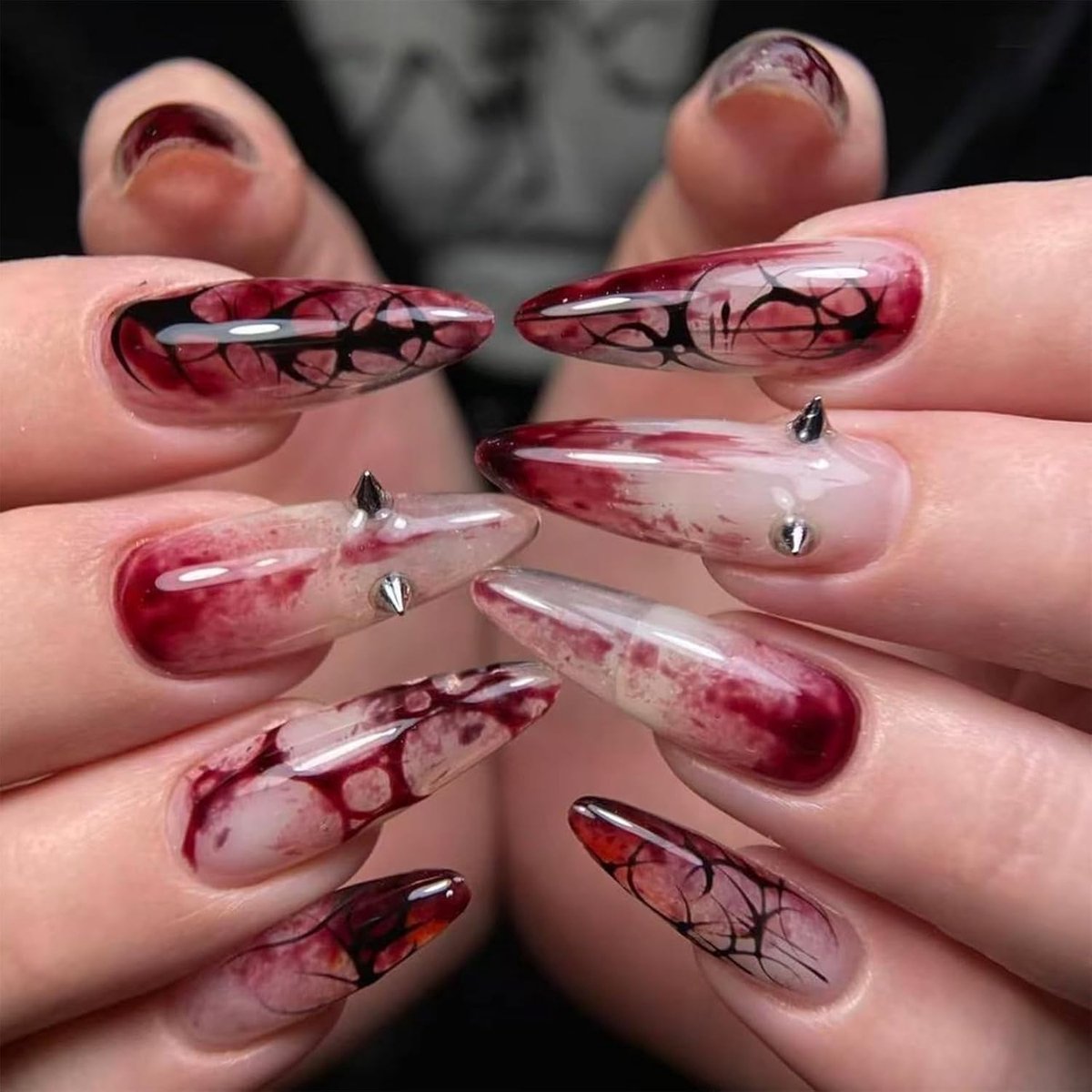 Press On Nagels Bloed Kras Design Lange Nepnagels