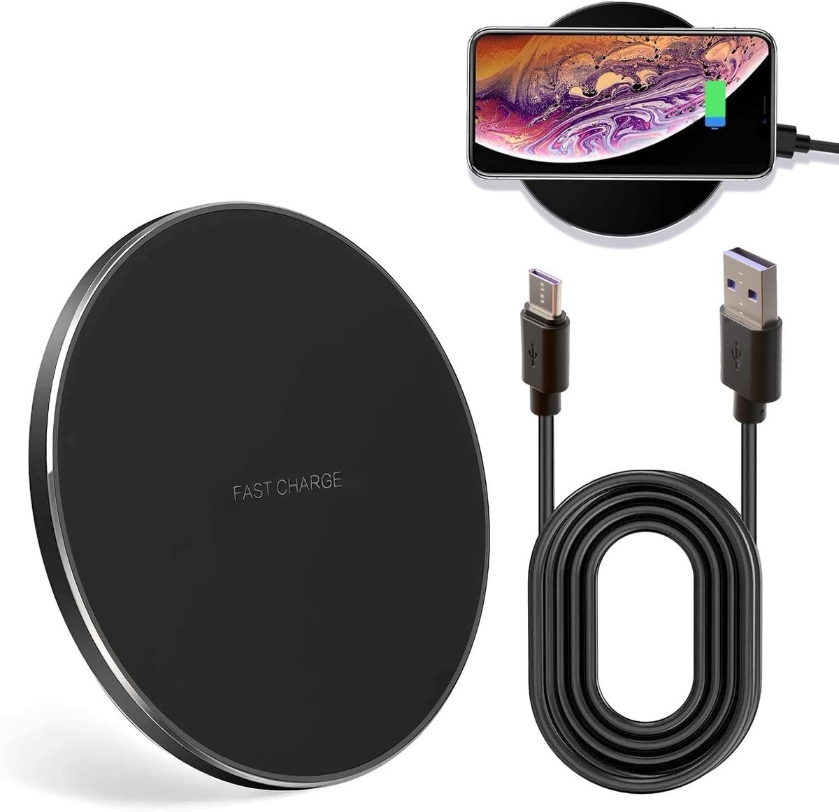 Draadloze Oplader 20W - Snelle Qi Inductie Oplaadpad met QC3.0 USB-C, Geschikt voor iPhone, Samsung en AirPods
