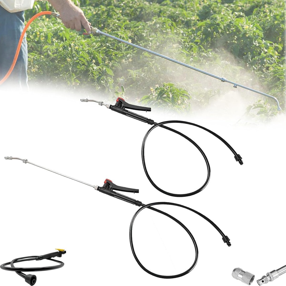 Set van 2 pompgestuurde druksproeiers, 74 cm lange telescopische roestvrijstalen vervangingssproeikoppen, verstelbare roestvrijstalen vervangingssproeikoppen Geschikt voor tuinslangen