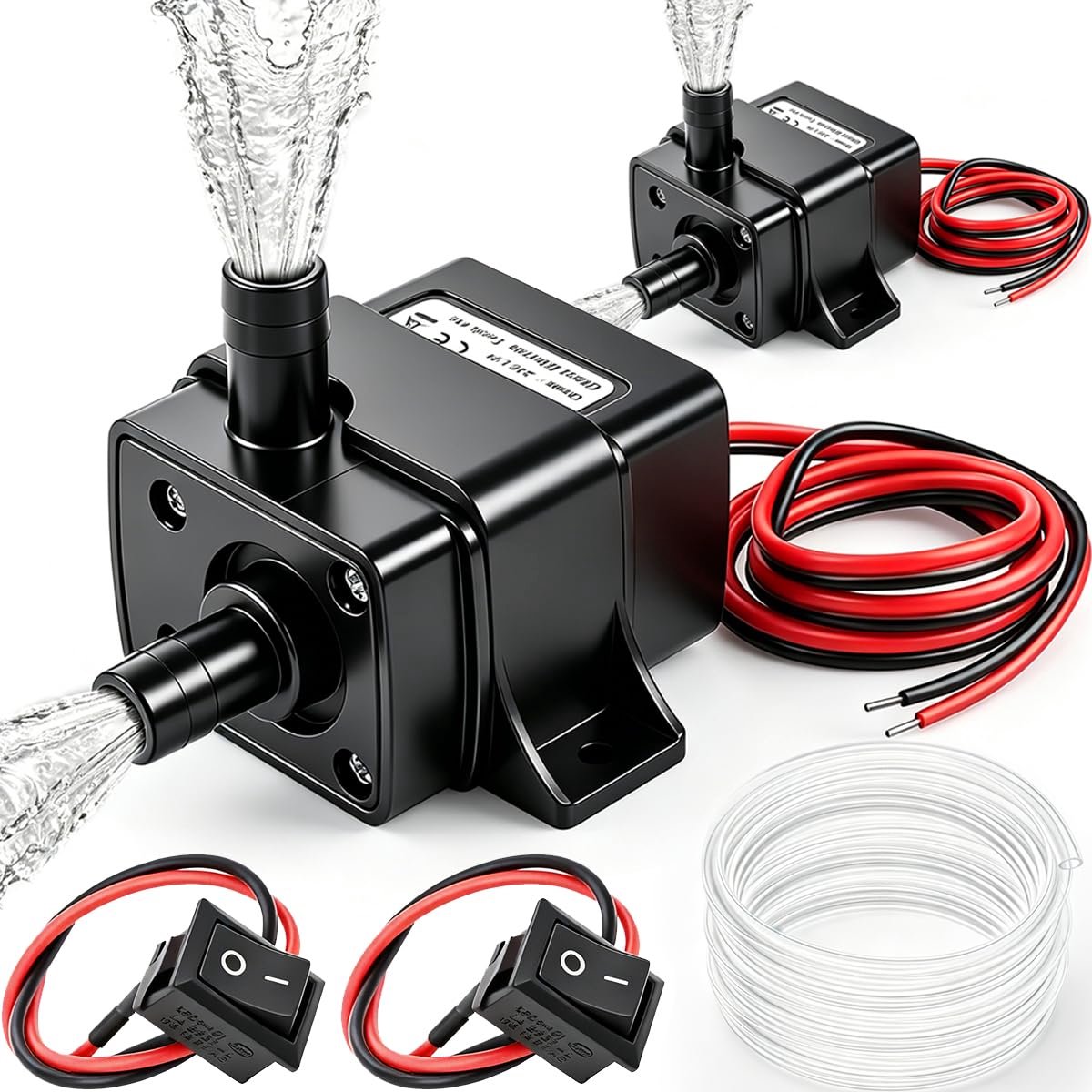 2 stuks 12 V borstelloze mini-waterpomp, 240 l/u, 3 m, lift 4,8 W, kleine stille dompelpomp voor aquarium, fontein - ShopVlot