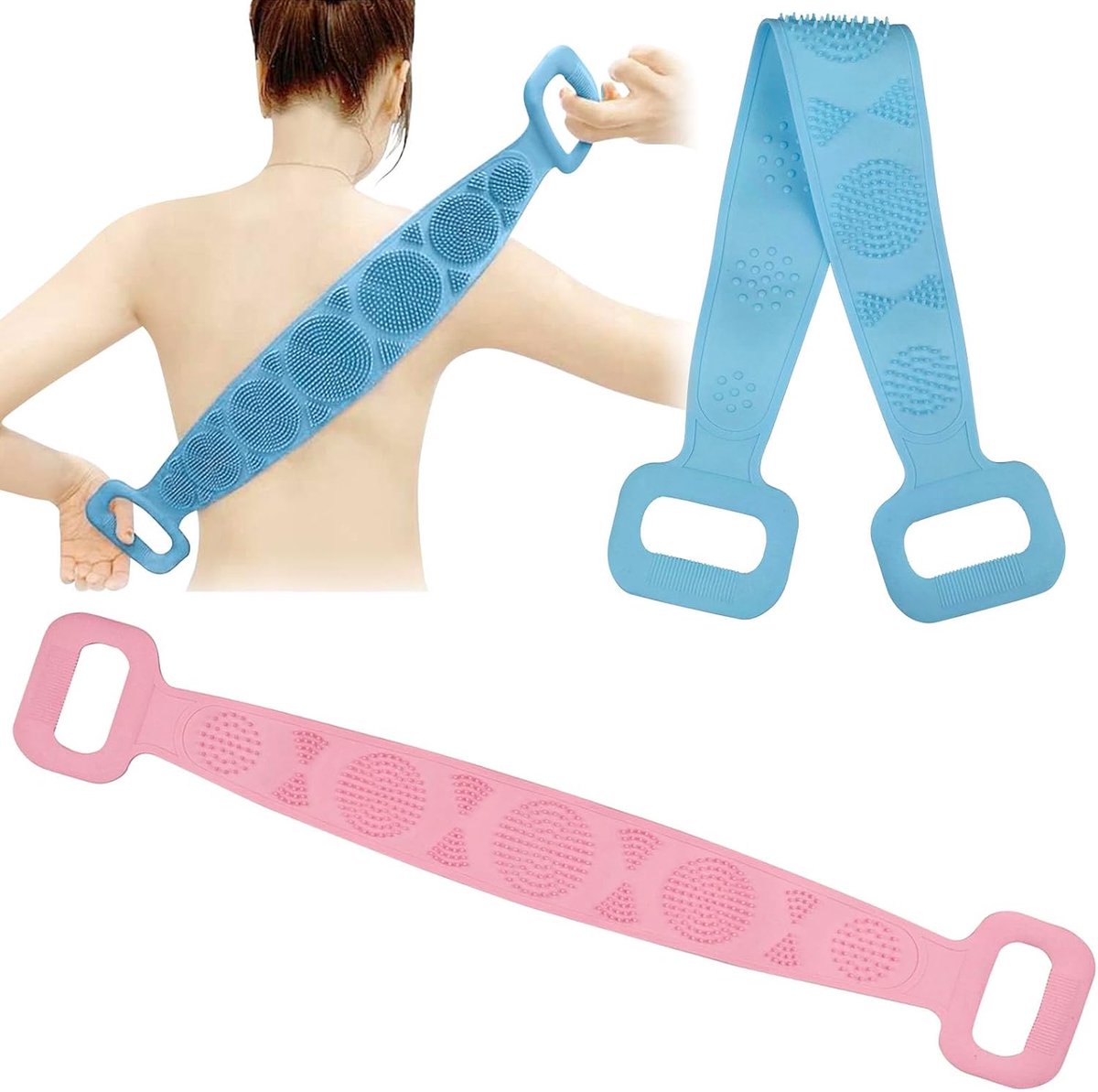Rugrubber (2 stuks), rugborstel Skinscruber rug voor de douche, 2 stuks peeling-rugrubber, doucheborstel, rugwasriem, siliconen, body scrubber voor douche