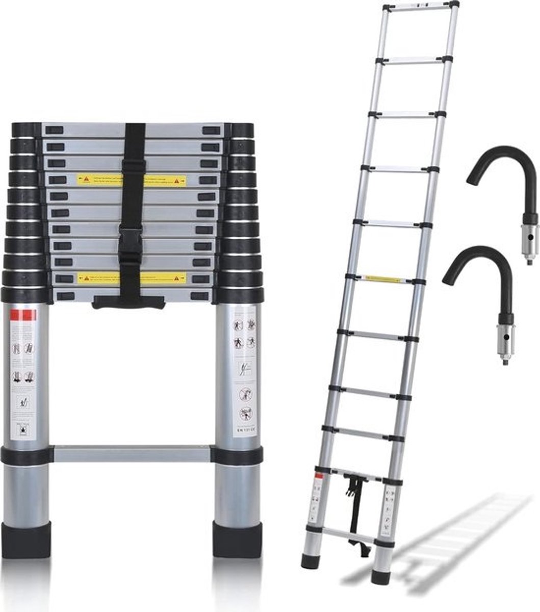 Telescoopladder 32 M met antisliphaken - Duurzaam aluminium - Multifunctionele ladder tot 150 kg