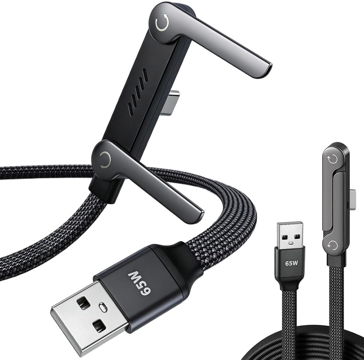 USB naar Type-C snellaadkabel, 240 W, met geïntegreerde telefoonhouder, 2-in-1 oplaadkabel met onzichtbare - ShopVlot