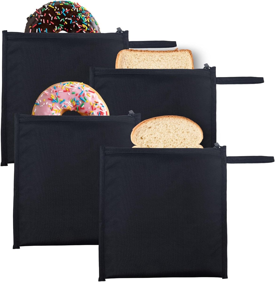 SnelShoppen - Herbruikbare geïsoleerde sandwichtas voor kinderen en vrouwen, 4 stuks, compact en plat, 20 x 20 cm, ideaal voor school en kantoor, wasb