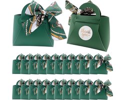 DUGYIRS 20 Stuks PU Lederen Geschenktassen met Satijnen Lint,Herbruikbare Geschenkdozen voor Bruiloften,Verjaardag,Babyborrels,Suikergoed(Donkergroen)
