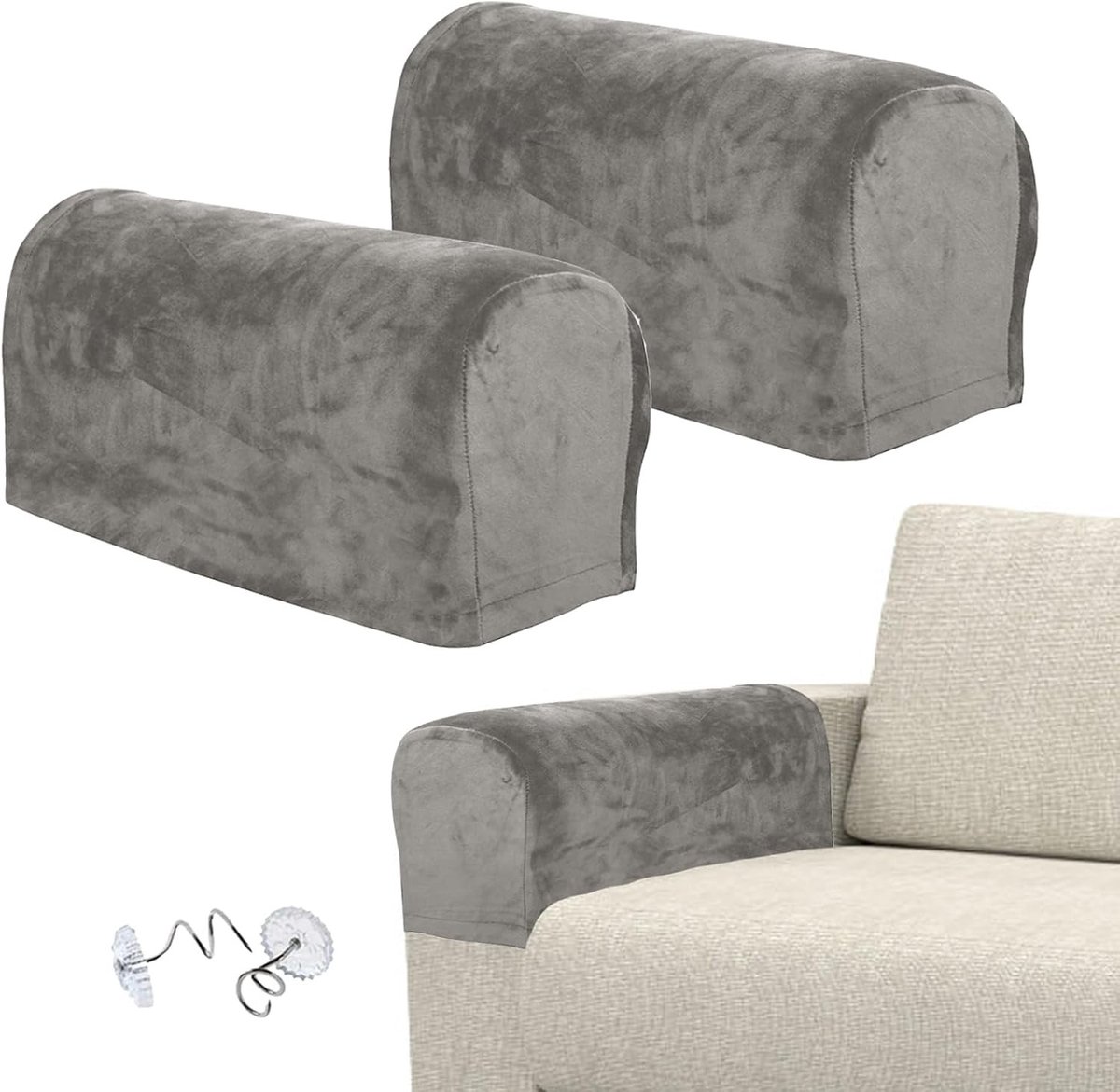 Zachte en Antislip Armleuningenhoezen voor Stoelen en Banken, Bescherming voor Meubels - Grijs, 55 x 15 x 25 cm
