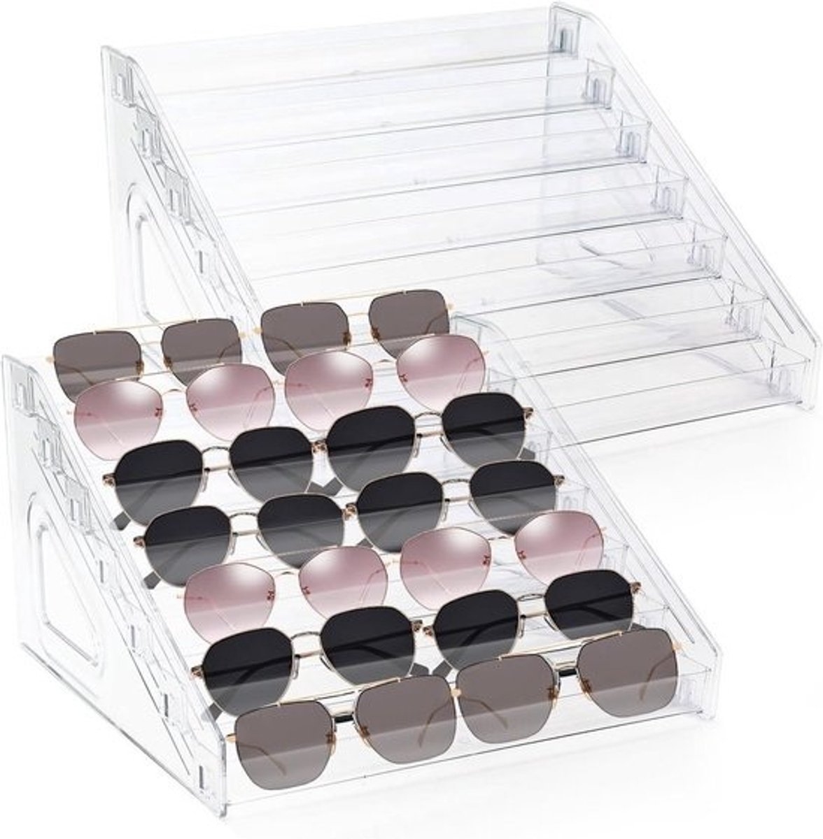 Acrylhouder met 7 lagen voor brillen en zonnebrillen, cosmetica-organizer met nagellakdisplay - Opbergrek voor zonnebrillen - Transparant - Organizer voor het opbergen van brilmonturen